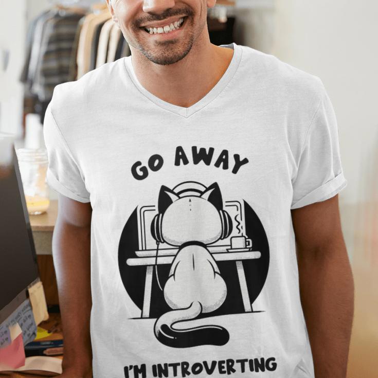 Go Away I'm Introverting Cat With Coffee Men's V-Neck T-Shirt