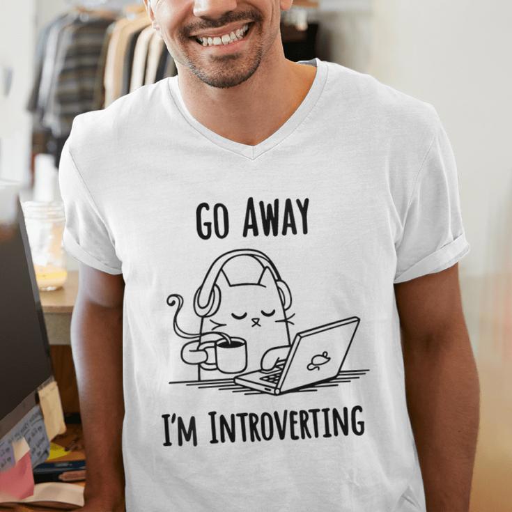 Go Away I'm Introverting Cat Introvert Anxiety Anxious Men's V-Neck T-Shirt Go Away I'm Introverting Cat Introvert Anxiety Anxious Men's V-Neck T-Shirt