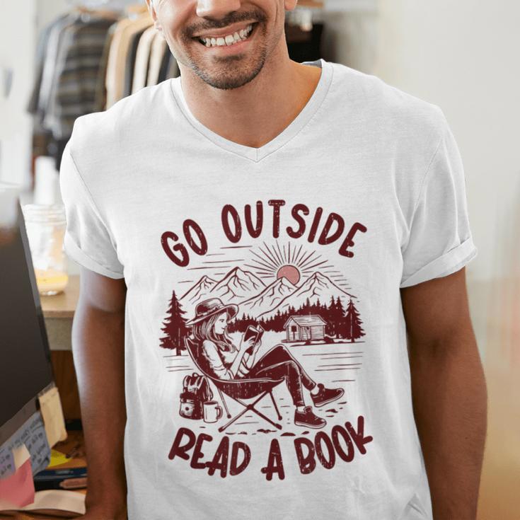 Go Outside Read a Book Vintage Bibliophiles Men's V-Neck T-Shirt