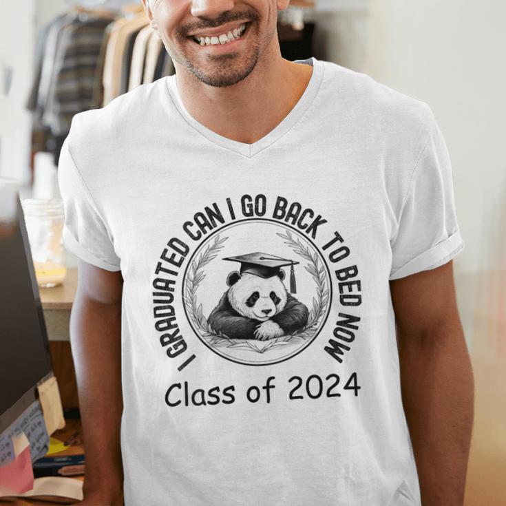 I Graduated Can I Go Back To Bed Now 2024 Graduation Panda Men's V-Neck T-Shirt