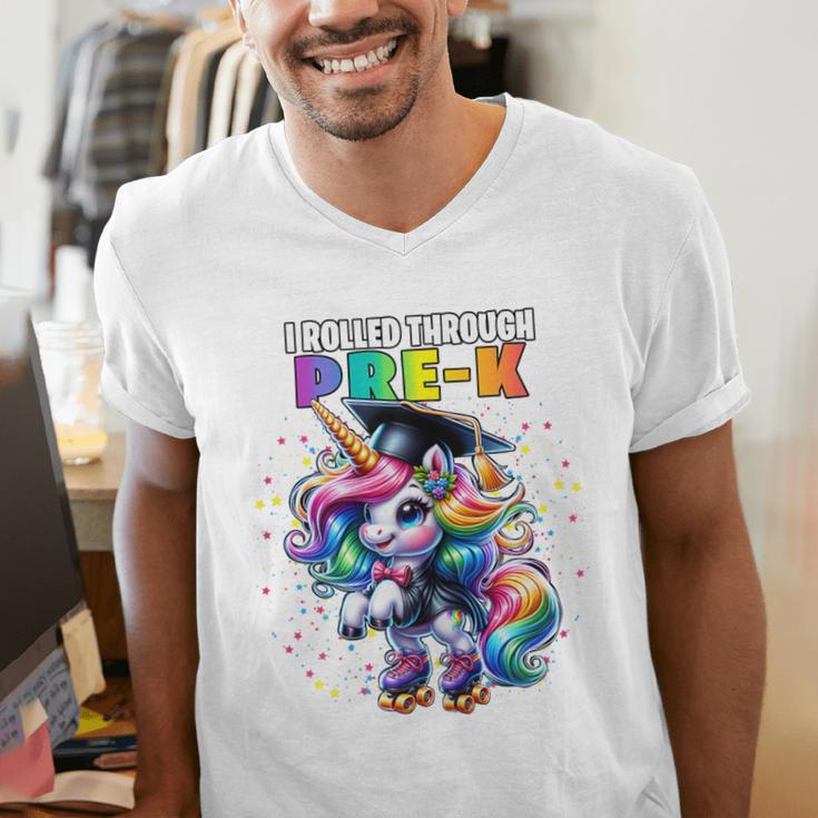 Graduation Pre-K Unicorn Roller Skate Girls Preschool Grad Men's V-Neck T-Shirt