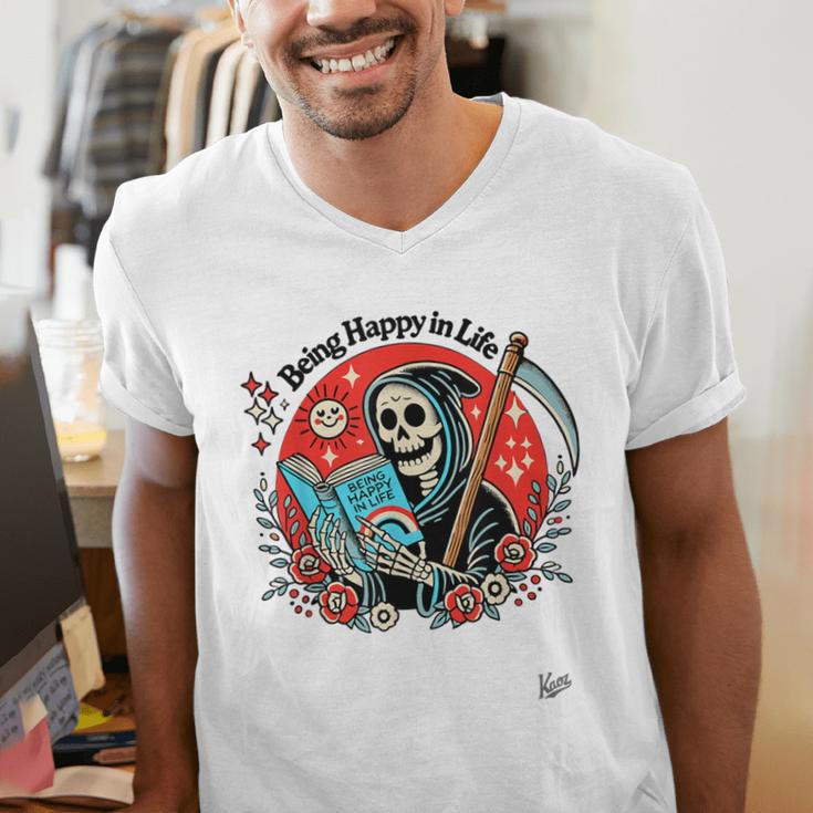 Grim Reaper Reads a Book Men's V-Neck T-Shirt