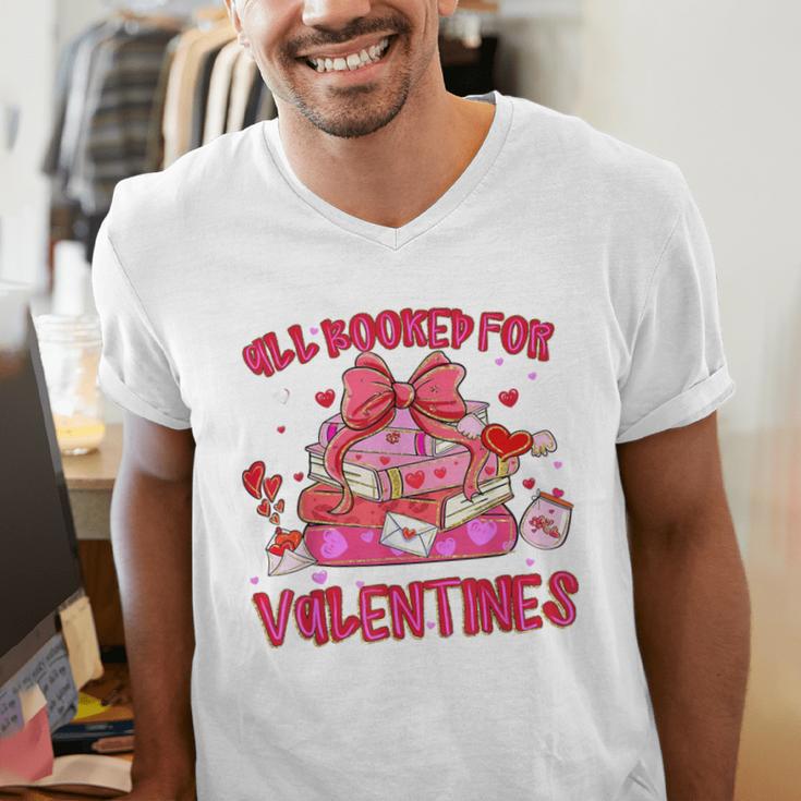 Groovy All Booked For Valentines Books Pink Coquette Bow Men's V-Neck T-Shirt