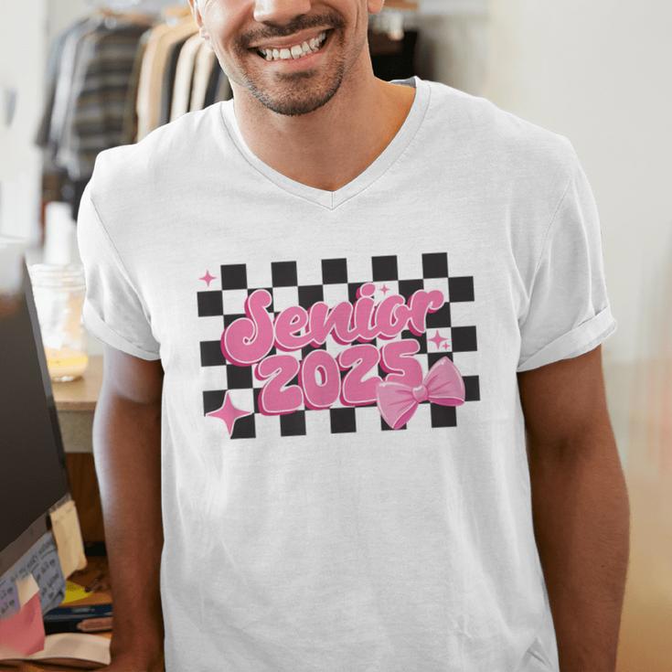 Groovy Senior Class Of 2026 Coquette Pink Bow Graduation Men's V-Neck T-Shirt