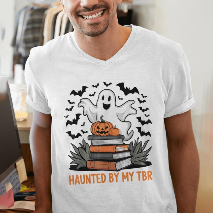 Haunted By My TBR Boo Halloween Book Lover Librarian Men's V-Neck T-Shirt Haunted By My TBR Boo Halloween Book Lover Librarian Men's V-Neck T-Shirt