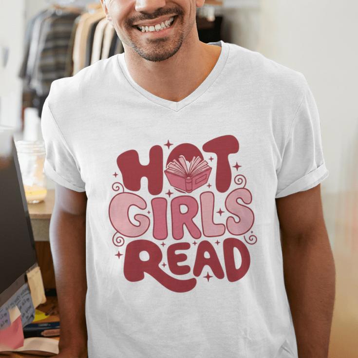 Hot Girls Read Book Lover Feminist Reader Premium Tri-Blend Men's V-Neck T-Shirt