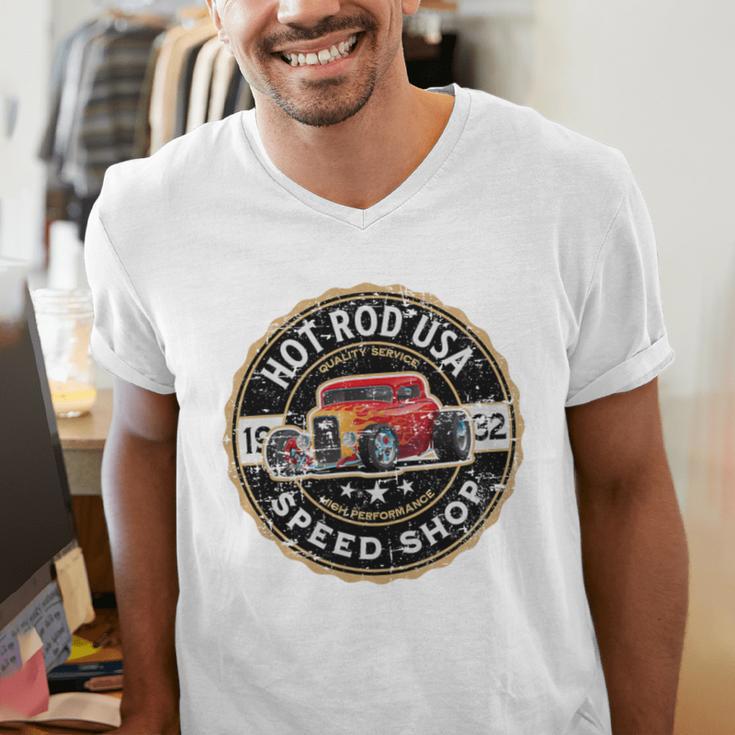 Hotrod Custom Car Automotive Nostalgia Distressed Premium Tri-Blend Men's V-Neck T-Shirt