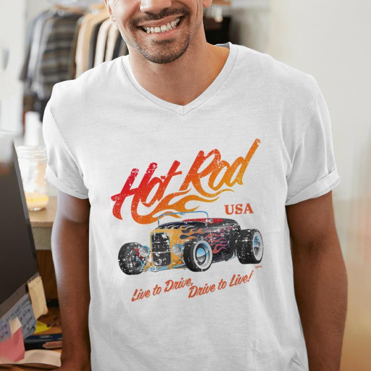 Hotrod Vintage Style Car Nostalgia Hotrod Distressed Premium Tri-Blend Men's V-Neck T-Shirt