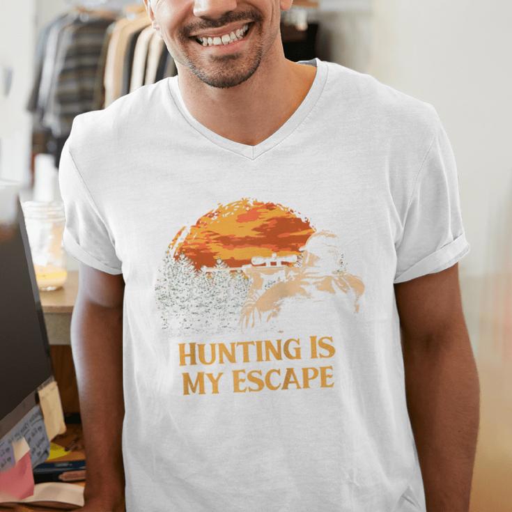 Hunting Is My Escape Introvert Hunter Antisocial Raglan Baseball Tee Men's V-Neck T-Shirt