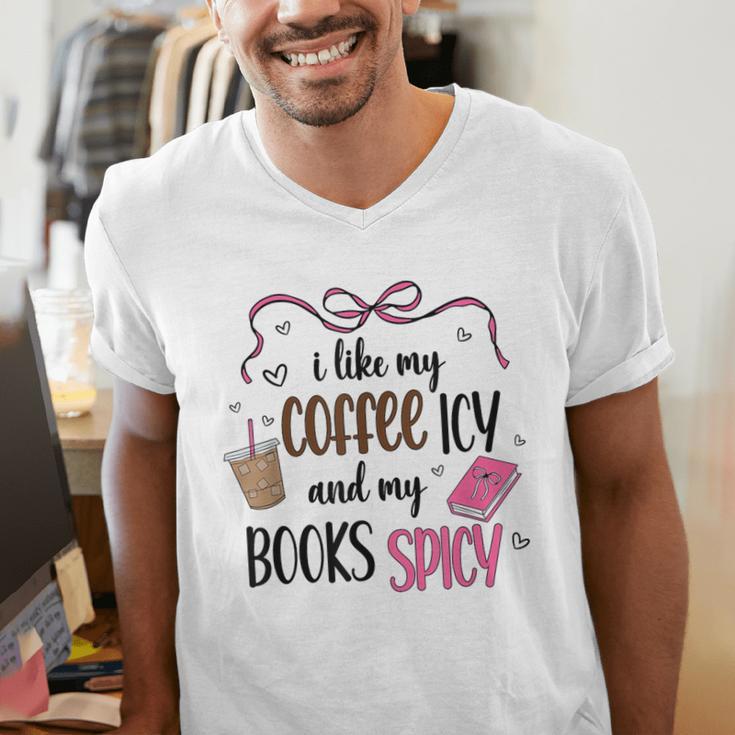 Iced Coffee & Reading Smut Books Girly Spicy Novels Men's V-Neck T-Shirt Iced Coffee & Reading Smut Books Girly Spicy Novels Men's V-Neck T-Shirt