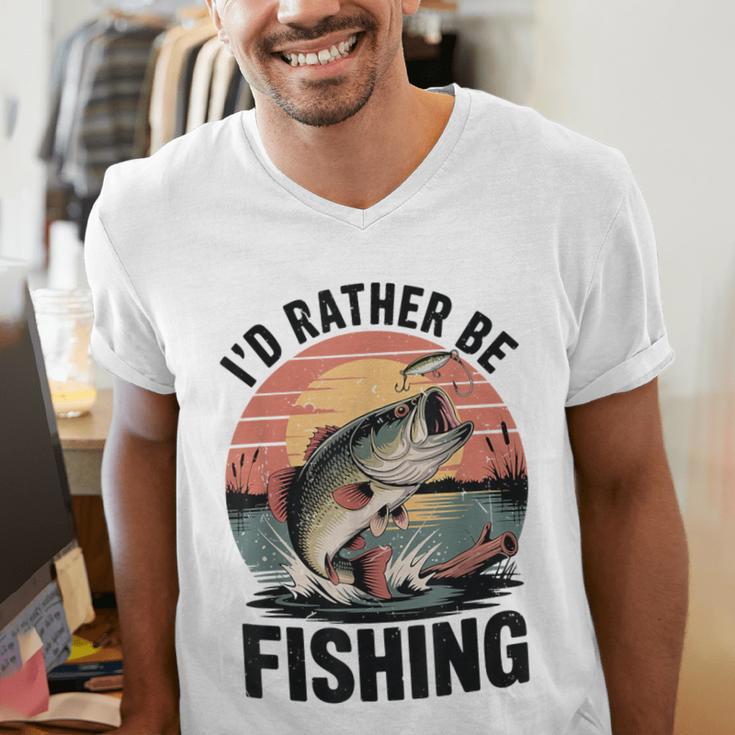 Id Rather Be Fishing Largemouth Bass Fish Dad Jokes Men's V-Neck T-Shirt
