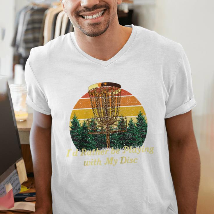 Id Rather Be Playing With My Disc Introvert Disc Golf Raglan Baseball Tee Men's V-Neck T-Shirt