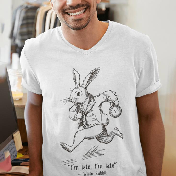 I'm Late I'm Late Rabbit From Alice Wonderland Book Men's V-Neck T-Shirt
