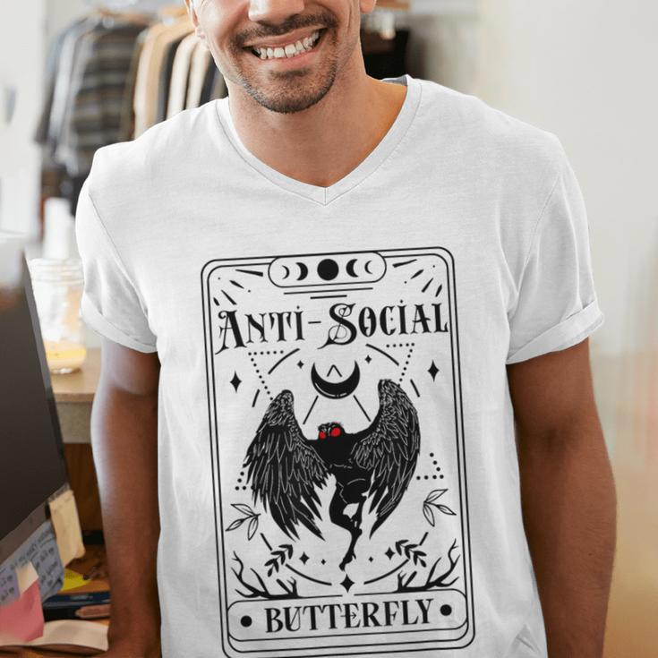 Introvert Apparel Emporium Mothman Tarot Card Antisocial Butterfly Cryptozoologist -Adults Grey Men's V-Neck T-Shirt