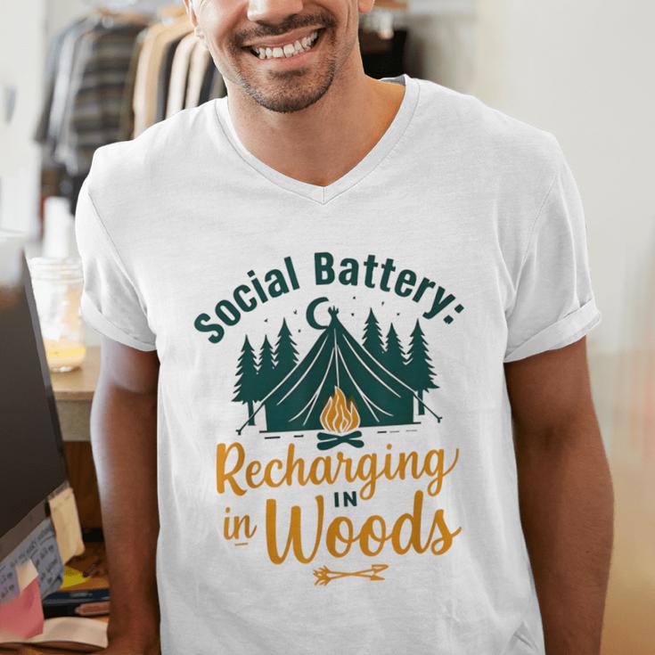 Introvert Camping Social Battery Recharging In The Woods Men's V-Neck T-Shirt Introvert Camping Social Battery Recharging In The Woods Men's V-Neck T-Shirt