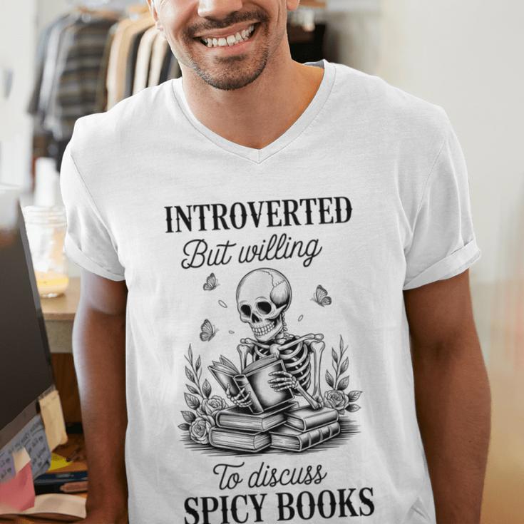 Introvert Read Spicy Books Lover Bookworm Skeleton Reading Men's V-Neck T-Shirt Introvert Read Spicy Books Lover Bookworm Skeleton Reading Men's V-Neck T-Shirt