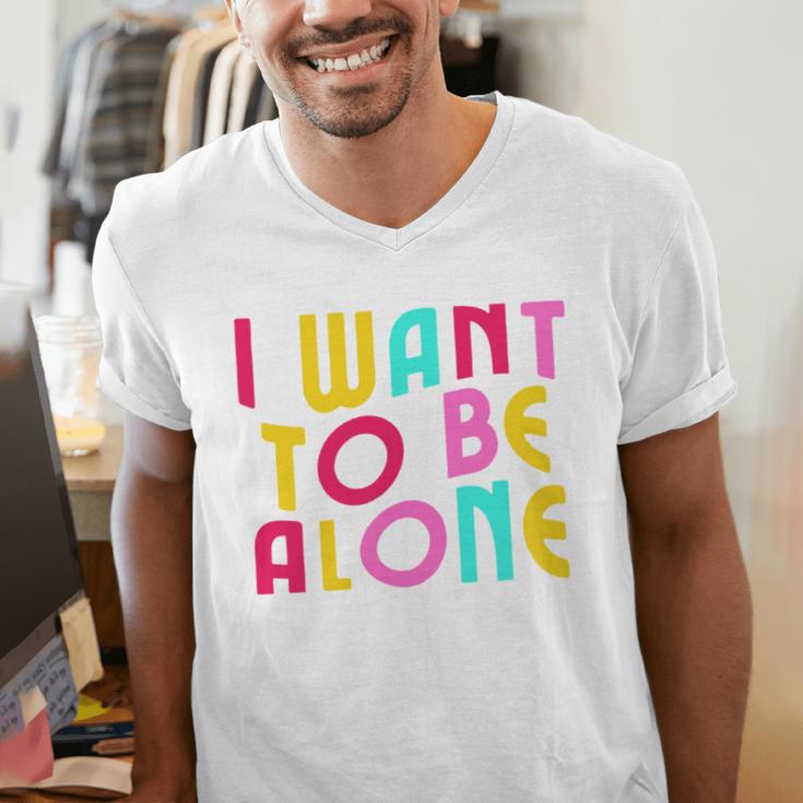 Introvert I Want To Be Alone Retro Wavy Men's V-Neck T-Shirt