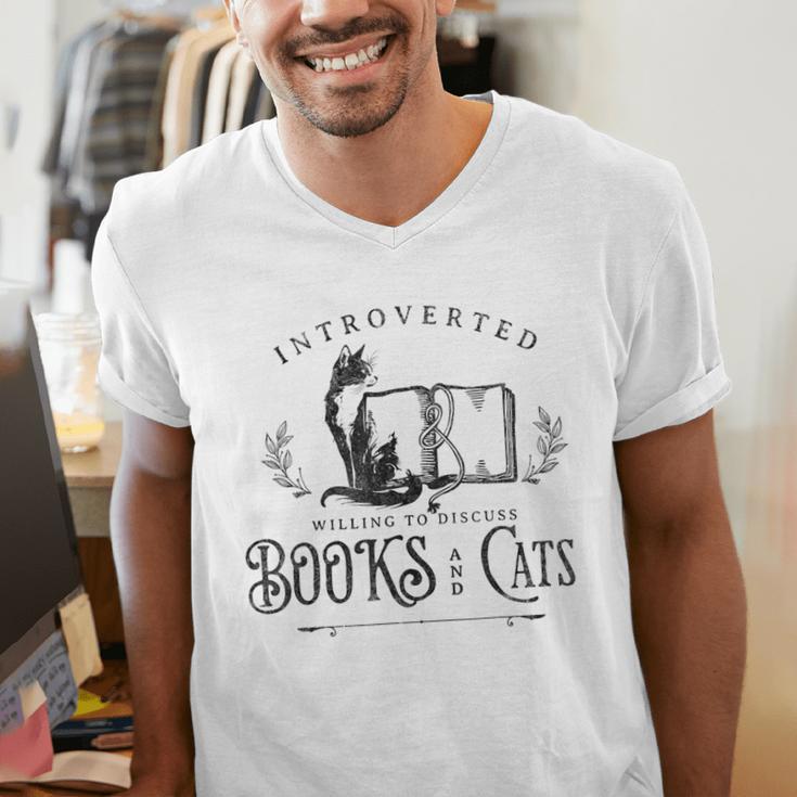 Introverted But Willing To Discuss Cats And Books Men's V-Neck T-Shirt Introverted But Willing To Discuss Cats And Books Men's V-Neck T-Shirt
