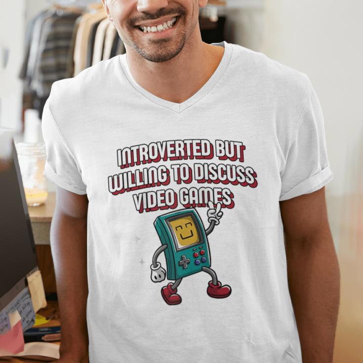 Introverted But Willing To Discuss Video Games Introvert Raglan Baseball Tee Men's V-Neck T-Shirt Introverted But Willing To Discuss Video Games Introvert Raglan Baseball Tee Men's V-Neck T-Shirt
