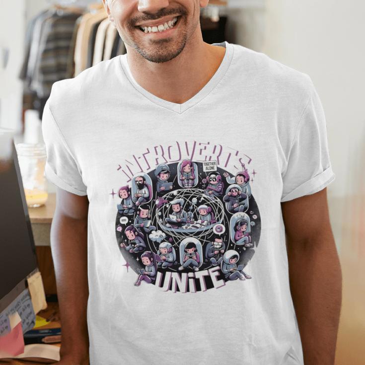 Introverts Unite Quirky Solitude Men's V-Neck T-Shirt Introverts Unite Quirky Solitude Men's V-Neck T-Shirt
