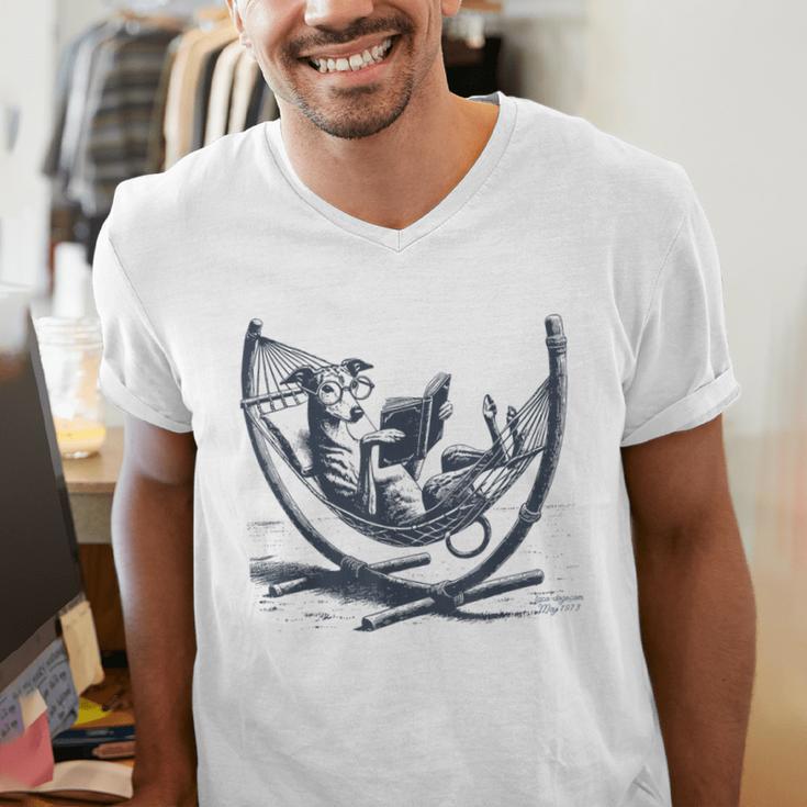 Italian Greyhound Whippet Dog Reading Book Hammock Iggy Mom Men's V-Neck T-Shirt