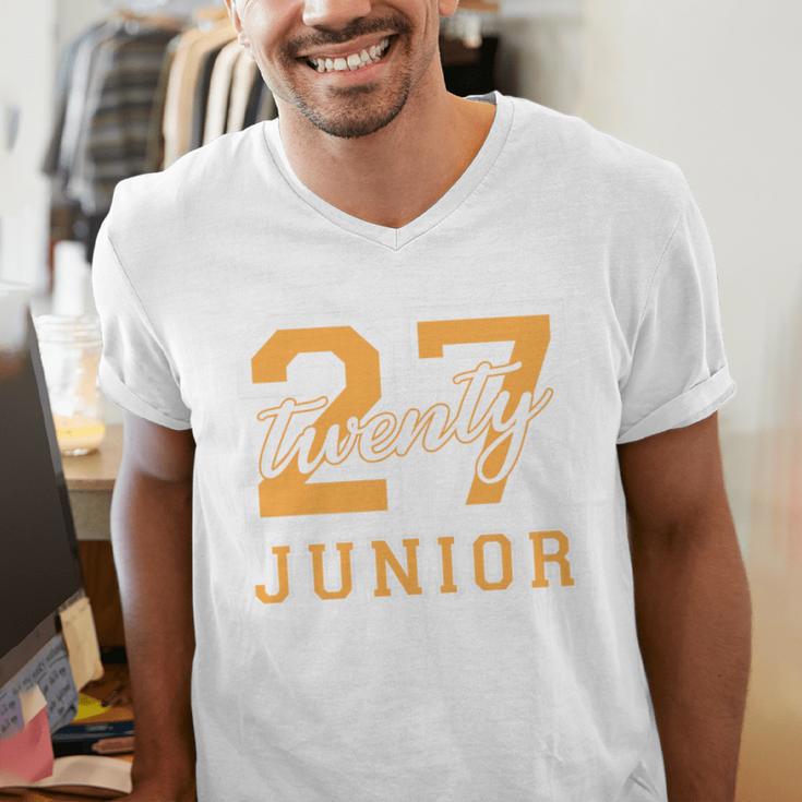 Junior Class 2027 Graduation Back To School Orange Letters Premium Tri-Blend Men's V-Neck T-Shirt