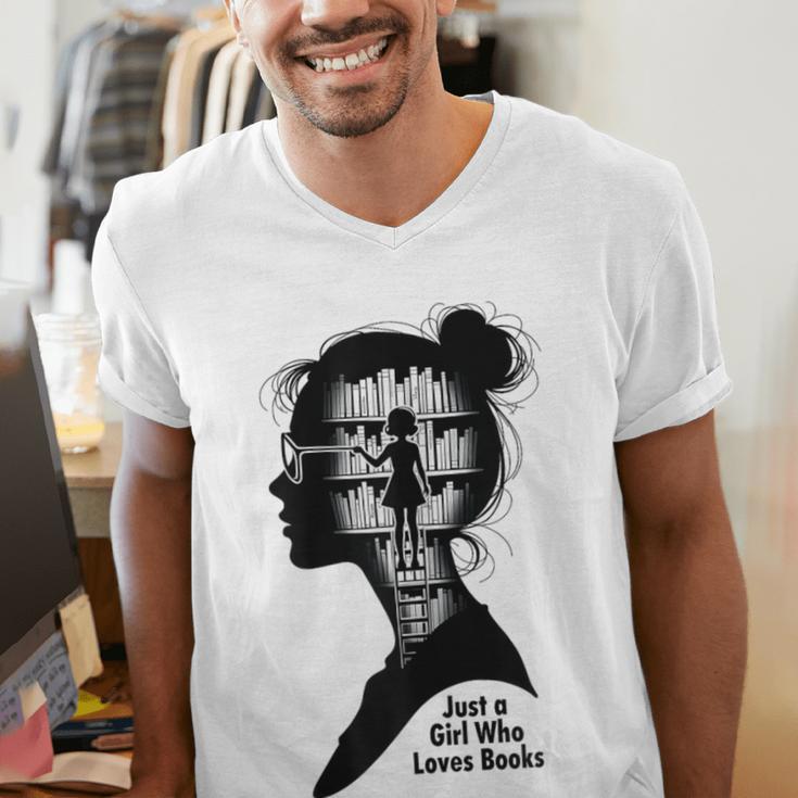 Just A Girl Who Loves Books Girls Books Lovers Men's V-Neck T-Shirt
