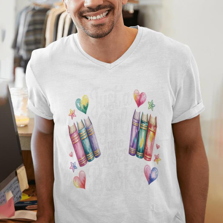 Just a Girl Who Loves Books Lover Reading Library Librarian Men's V-Neck T-Shirt