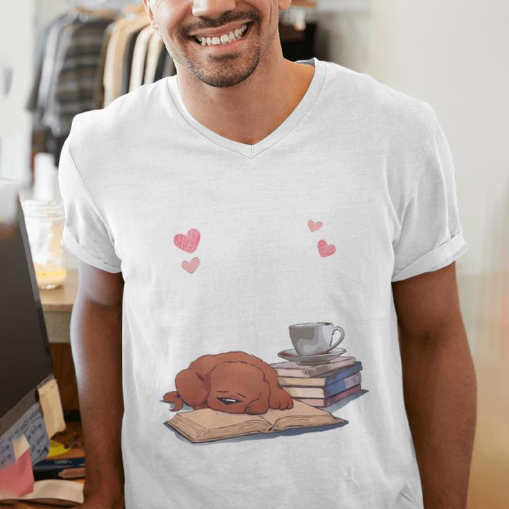 Just a Girl Who Loves Dogs Books Coffee T-Shirt Men's V-Neck T-Shirt