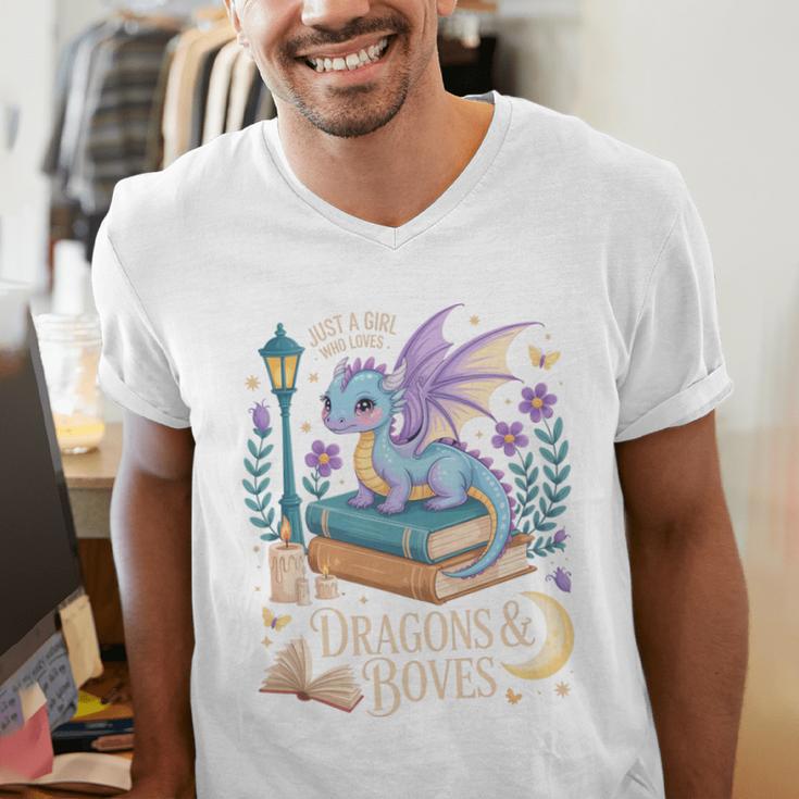 Just a Girl Who Loves Dragons & Books Reader Fantasy Fun Premium Tri-Blend Men's V-Neck T-Shirt