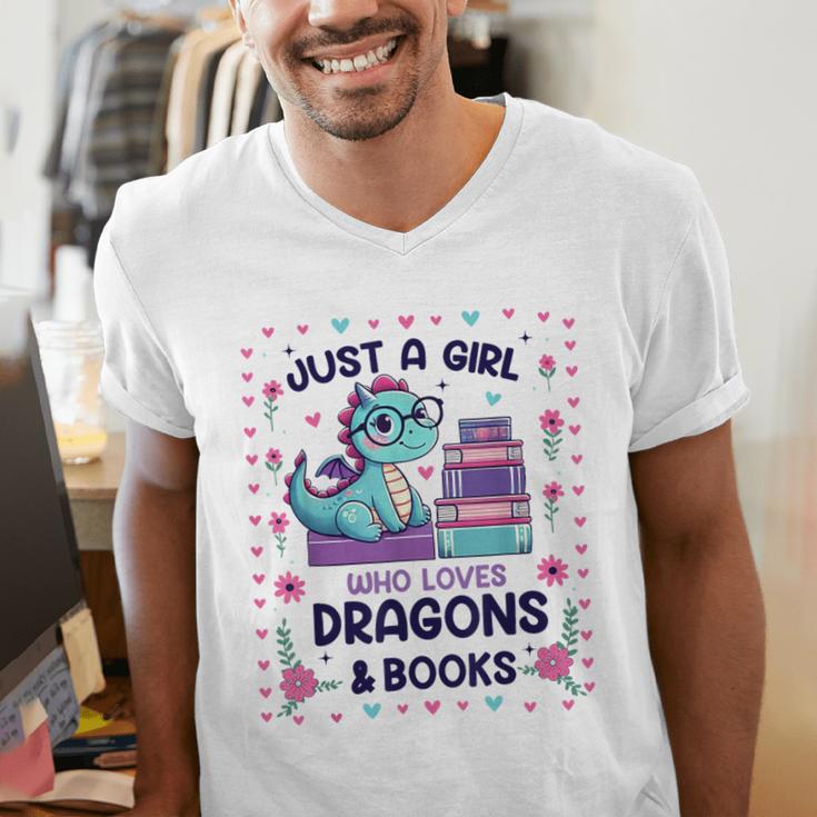 Just A Girl Who Loves Dragons And Books Lover Reading Book Men's V-Neck T-Shirt