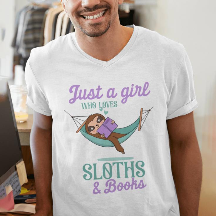 Just a Girl Who Loves Sloths And Books Men's V-Neck T-Shirt