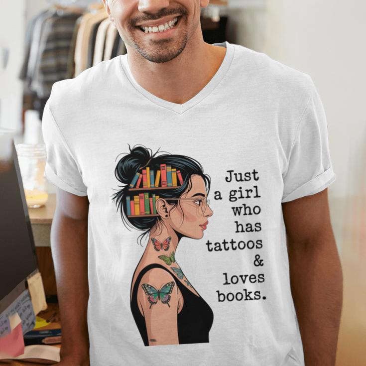 Just a Girl Who Has Tattoos And Love Books Tattooed Inked Men's V-Neck T-Shirt Just a Girl Who Has Tattoos And Love Books Tattooed Inked Men's V-Neck T-Shirt