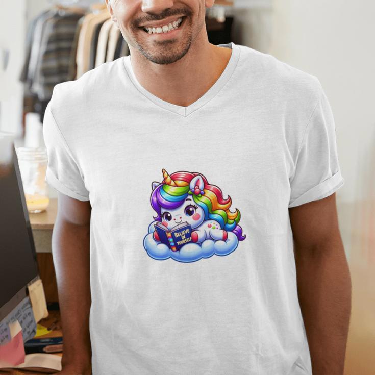 Just One More Chapter Bookish Book Unicorn Reading Book Men's V-Neck T-Shirt