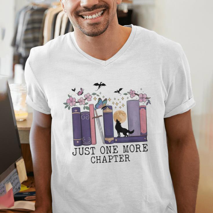 Just One More Chapter Romantasy Book Dragon Bookworm Bookish Men's V-Neck T-Shirt Just One More Chapter Romantasy Book Dragon Bookworm Bookish Men's V-Neck T-Shirt