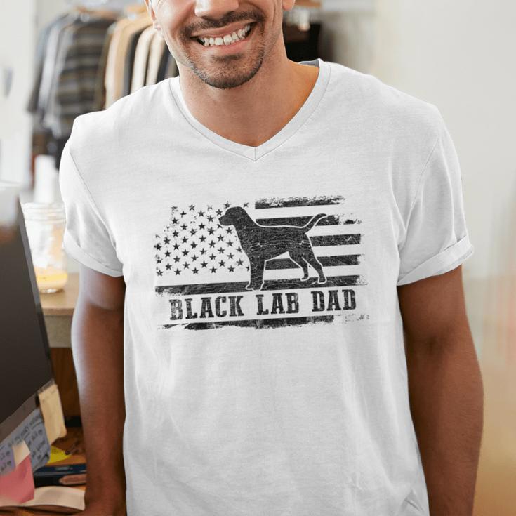 Lab Dad Distressed American Flag Patriotic Dog Men's V-Neck T-Shirt