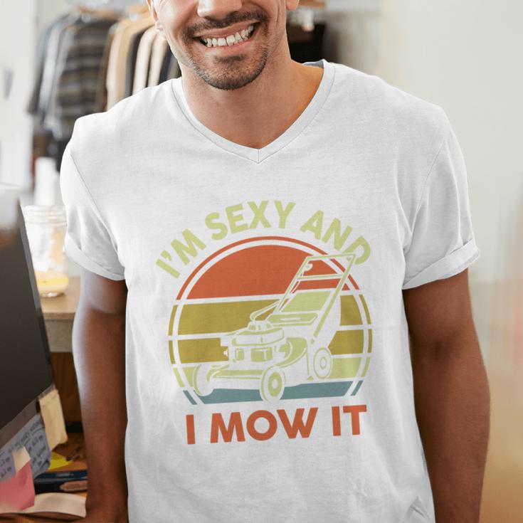 Lawn Mowing Dad Im Sexy And I Mow It Mower Garden Premium Tri-Blend Men's V-Neck T-Shirt