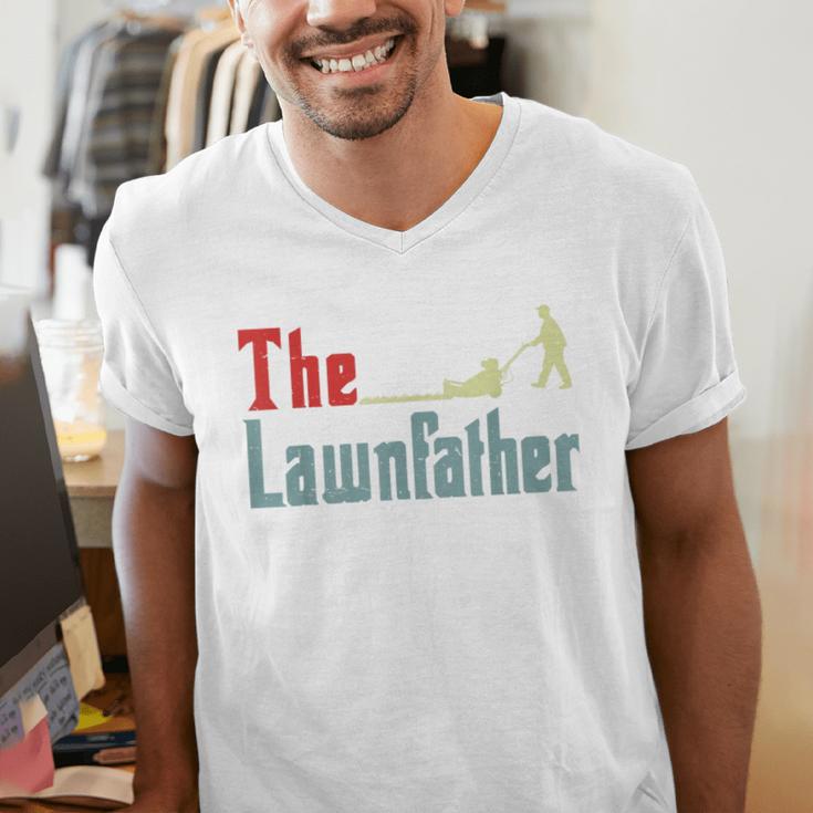 Lawn Mowing Lawnfather Dad Lawn Mower Gardening Men's V-Neck T-Shirt