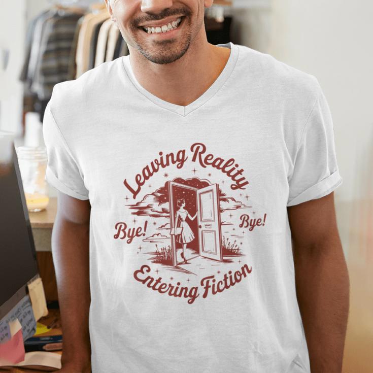 Leaving Reality Entering Fiction Book Lover Men's V-Neck T-Shirt