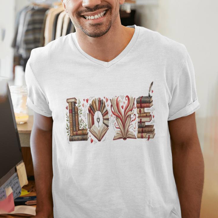 Librarian Reader Books Valentine Teacher Valentines Teach Men's V-Neck T-Shirt