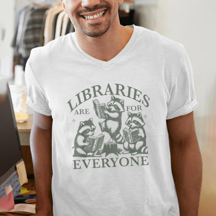 Libraries Are For Everyone Racoon Read Banned Book Librarian Men's V-Neck T-Shirt