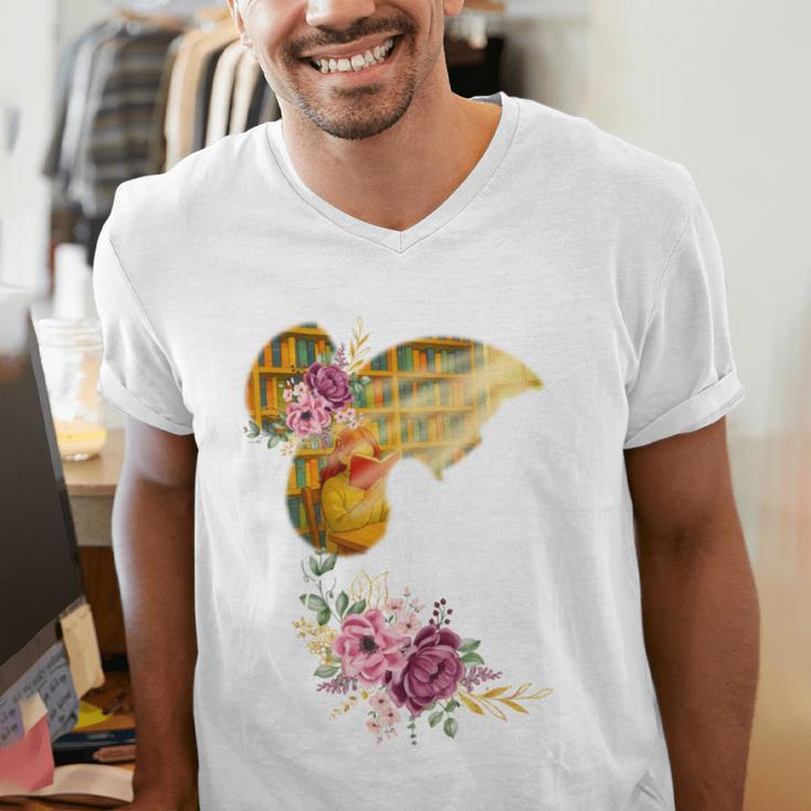 And Into The Library She Goes Book Lover Reading Bookworm Men's V-Neck T-Shirt