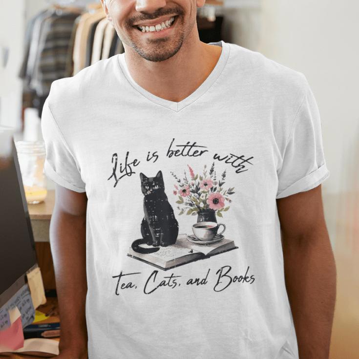 Life Better With 2 Cats Books Kitten Kitty Women Girls Kids Men's V-Neck T-Shirt Life Better With 2 Cats Books Kitten Kitty Women Girls Kids Men's V-Neck T-Shirt