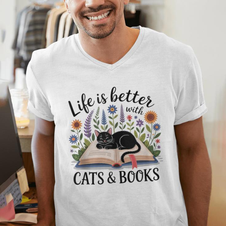Life Is Better With Cats And Books Men's V-Neck T-Shirt