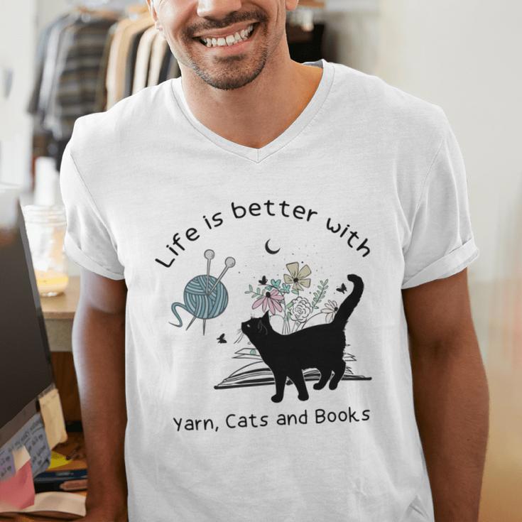 Life Is Better With Yarn Cats And Books Men's V-Neck T-Shirt