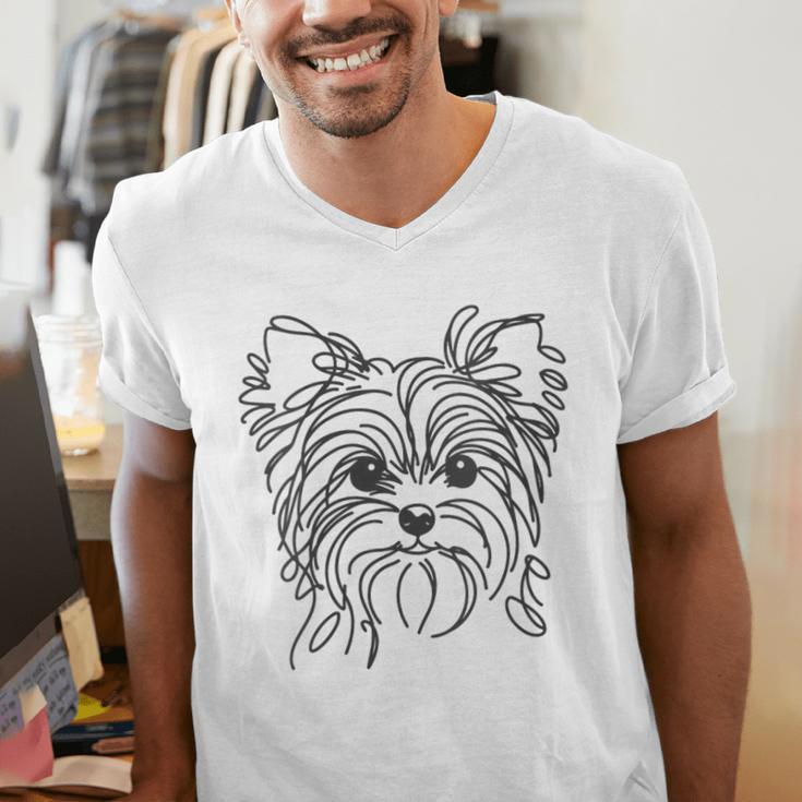 Line Art Dad Mom Dog Teecup Yorkie Men's V-Neck T-Shirt