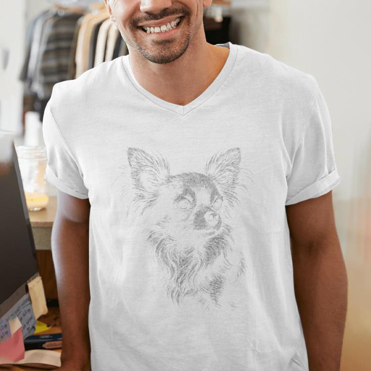 Long Haired Chihuahua Dog For Men Women Dog Mom Dad Men's V-Neck T-Shirt