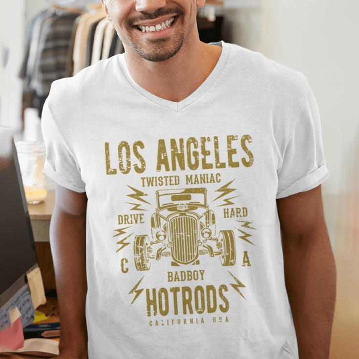 Los Angeles Hotrods Automotive Nostalgia Distressed Men's V-Neck T-Shirt