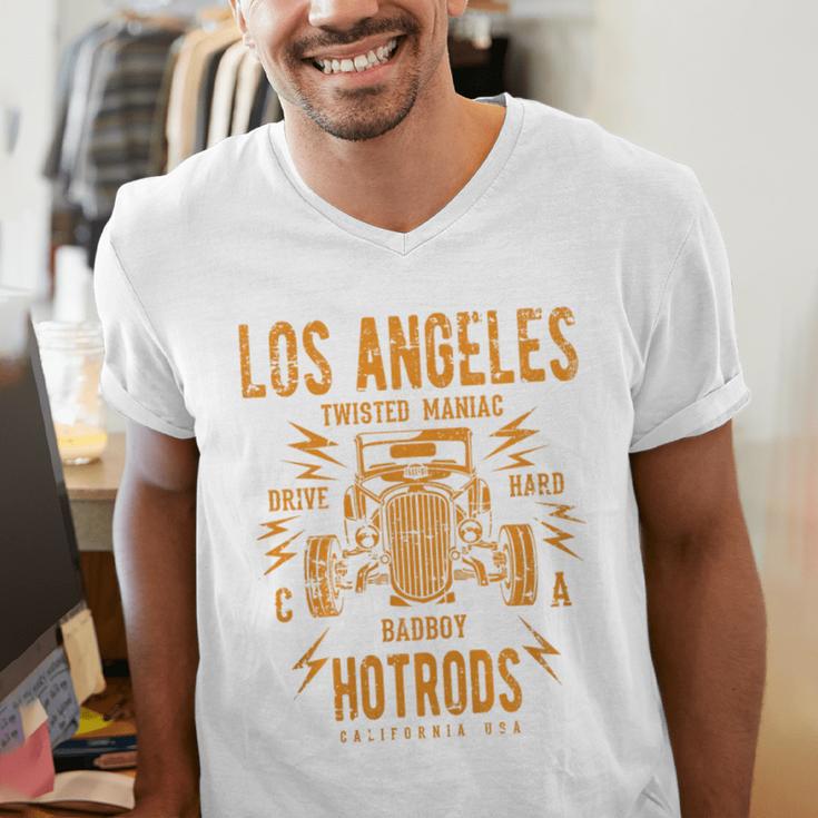 Los Angeles Hotrods Automotive Nostalgia Distressed Premium Tri-Blend Men's V-Neck T-Shirt