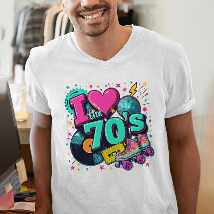 I Love The 70s Retro Cassette Roller Vinyl Disco Nostalgia Premium Tri-Blend Men's V-Neck T-Shirt
